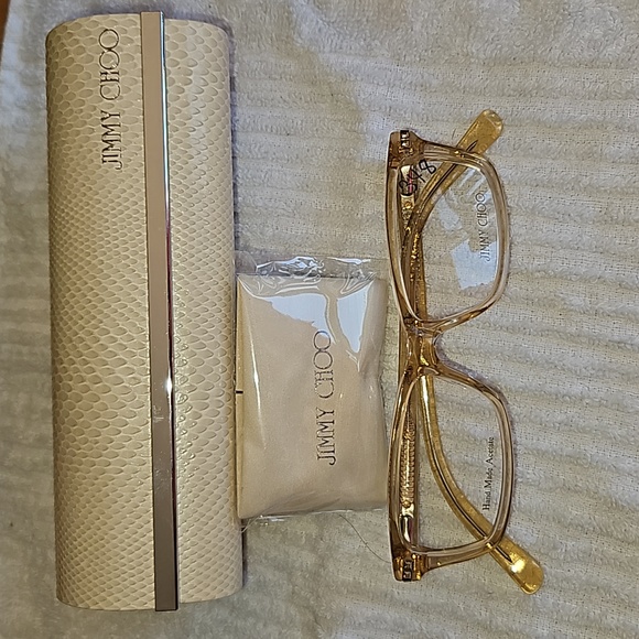 Jimmy Choo NWOT frame w/case and cleaning cloth 59 HAM Salmon color spring hinge - Picture 2 of 10